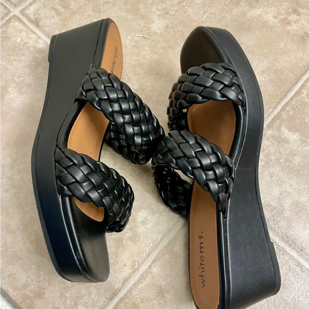 Black Braided Wedge Sandals - Picture 3 of 5